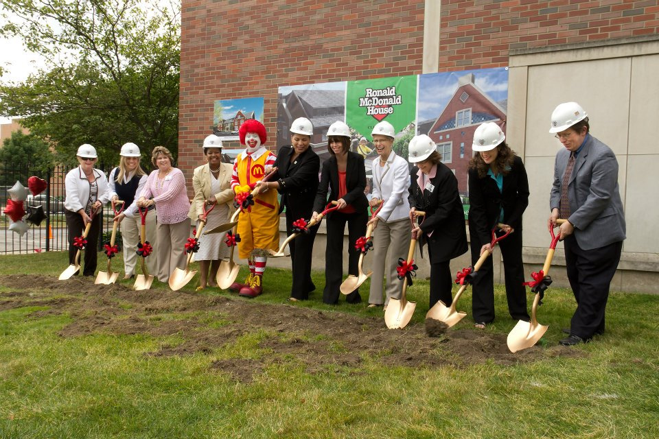 Ronald McDonald and others break ground for a new RM house in Cleveland.